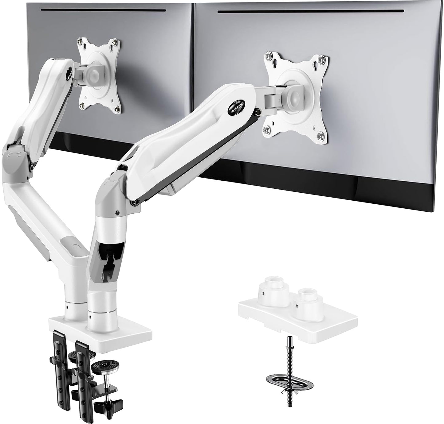 Dual Monitor Desk Mount Fully Adjustable Swivel VESA C Clamp Grommet Base 13–32 Inch Screen Support Stand