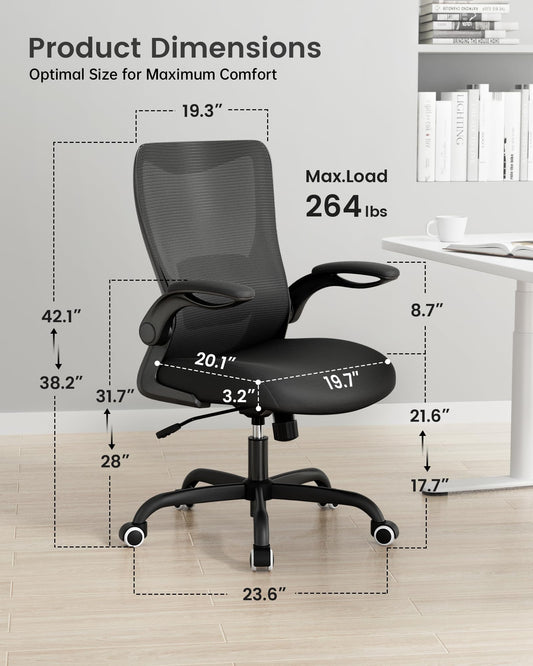 Ergonomic Mesh Office Chair Adjustable Lumbar Support Flip-Up Armrests