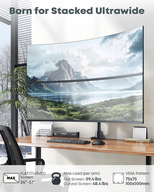 Dual Monitor-Arm Ultrawide Heavy Duty - 24-57 inch Vertical Dual Monitor Mount