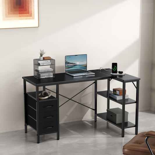 L Shaped Gaming Desk with Power Outlets Storage Drawers Shelves Corner Home Office Computer Desk