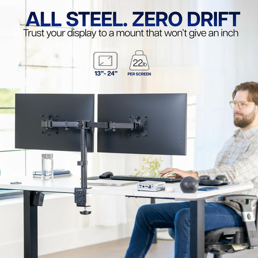 Dual Monitor Desk Mount Heavy Duty Fully Adjustable Steel Stand for Two Screens Computer Monitor Arm Stand