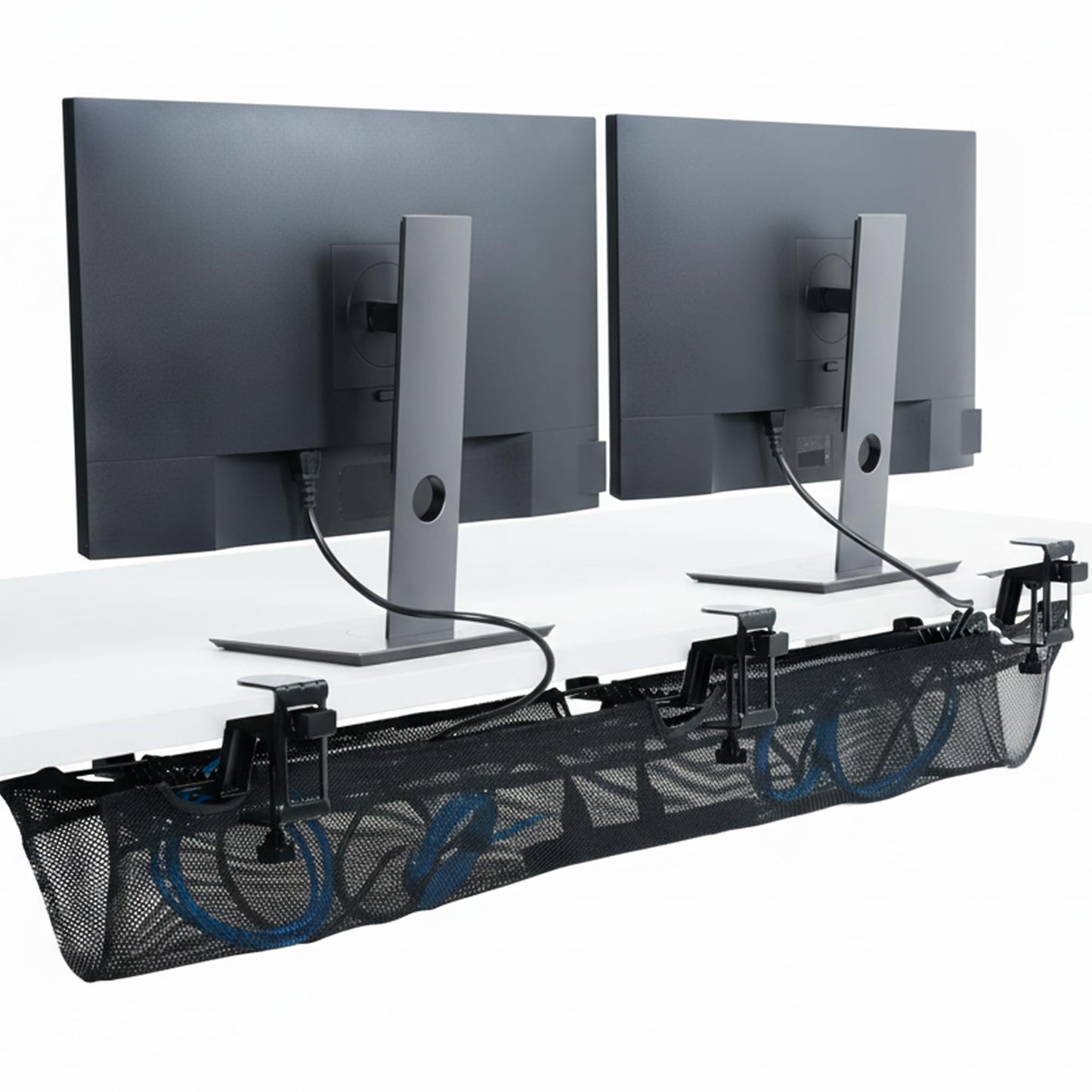 Under Desk Cable Management Mesh Clamp-On Wire Organizer Workstation Cable Net Storage Rack