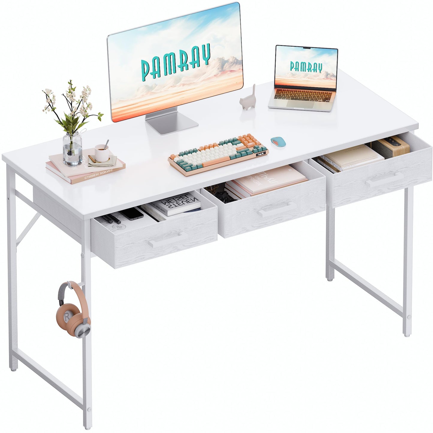 Small Computer Desk with Drawers Home Office Study Writing Table Compact Bedroom Desk