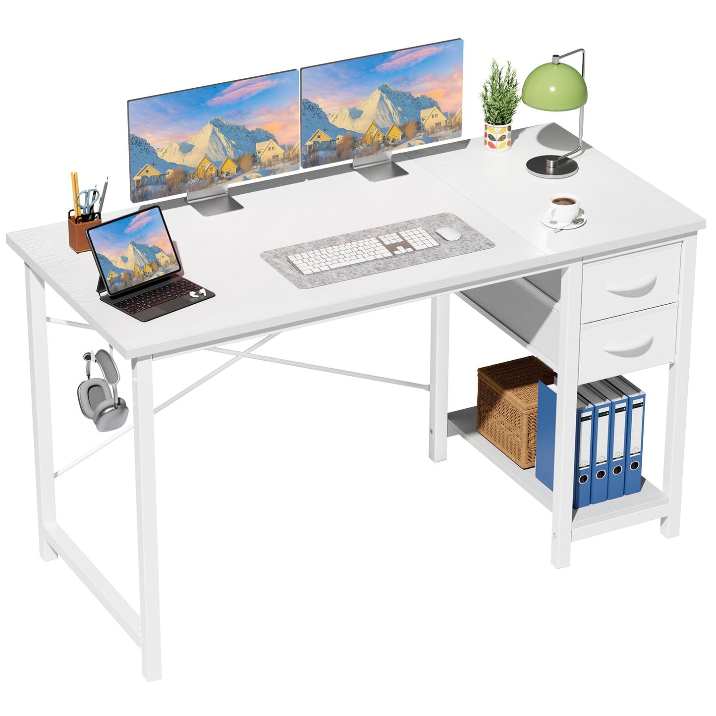Sweetcrispy 40/47 Inch Computer Desk with Drawers for Home Office