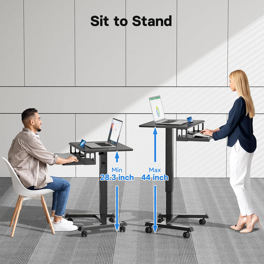 Mobile Standing Desk with Keyboard Tray Rolling Computer Workstation Podium Adjustable Height