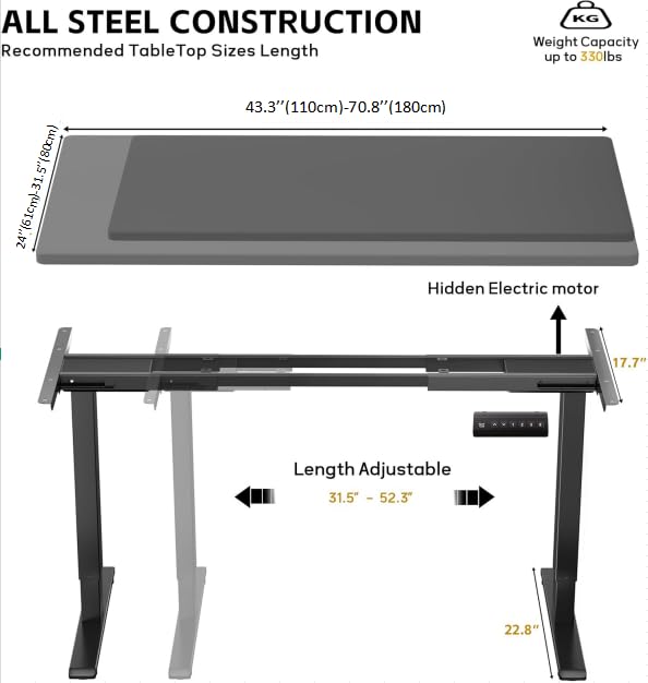 Electric Adjustable Standing Desk Frame with Memory Presets Stand Up Desk Base Workstation Legs Home Office