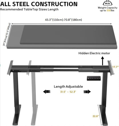 Electric Adjustable Standing Desk Frame with Memory Presets Stand Up Desk Base Workstation Legs Home Office