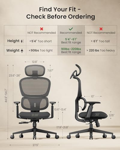 Ergonomic High Back Mesh Office Chair Adjustable Lumbar Sliding Seat 3D Headrest Wide Armrests Reclining