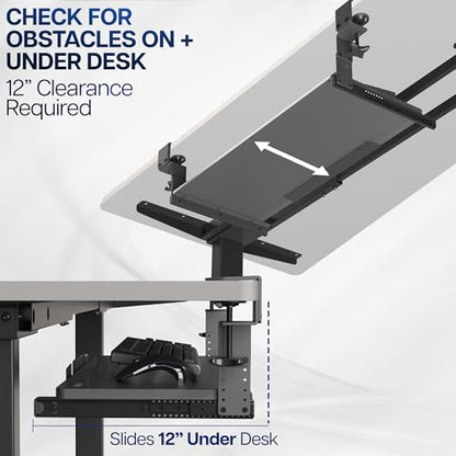Large Under Desk Adjustable Keyboard Tray C-Clamp Slide Out Ergonomic Platform 27x11 Inch Mouse Typing Drawer Workstation