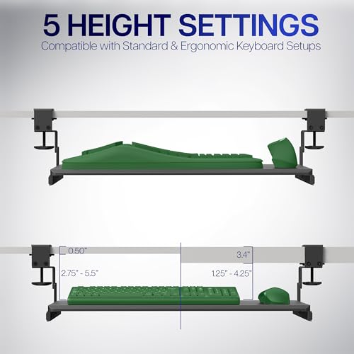 Large Under Desk Adjustable Keyboard Tray C-Clamp Slide Out Ergonomic Platform 27x11 Inch Mouse Typing Drawer Workstation