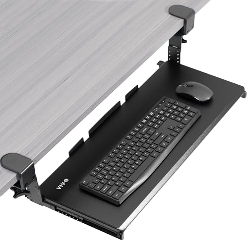 Large Under Desk Adjustable Keyboard Tray C-Clamp Slide Out Ergonomic Platform 27x11 Inch Mouse Typing Drawer Workstation