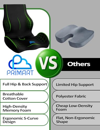 Memory Foam Seat and Lumbar Support Cushion Full Back Ergonomic Pain Relief Chair Support