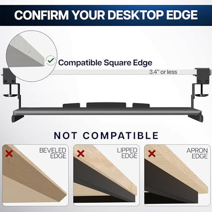 Large Under Desk Adjustable Keyboard Tray C-Clamp Slide Out Ergonomic Platform 27x11 Inch Mouse Typing Drawer Workstation