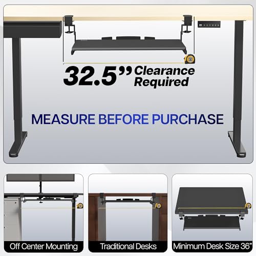 Large Under Desk Adjustable Keyboard Tray C-Clamp Slide Out Ergonomic Platform 27x11 Inch Mouse Typing Drawer Workstation