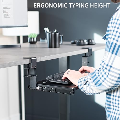 Large Under Desk Adjustable Keyboard Tray C-Clamp Slide Out Ergonomic Platform 27x11 Inch Mouse Typing Drawer Workstation