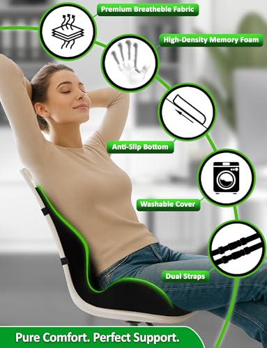 Memory Foam Seat and Lumbar Support Cushion Full Back Ergonomic Pain Relief Chair Support
