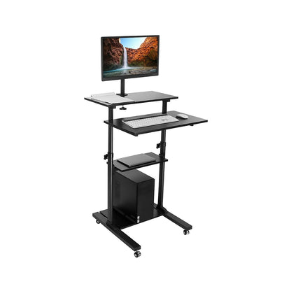 Mobile Stand Up Desk Adjustable Height Rolling Workstation with Monitor Arm Presentation Cart Computer Desk