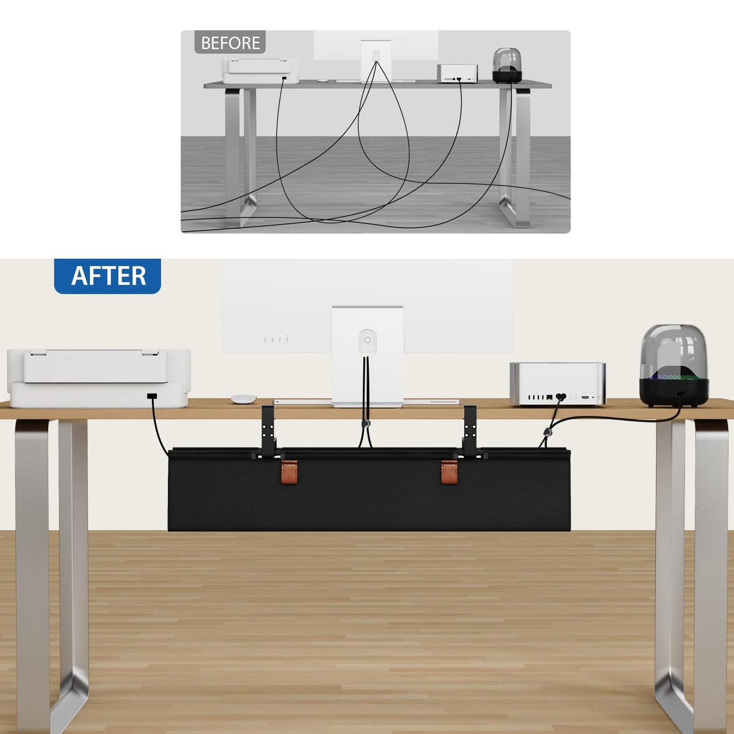 Under Desk Cable Management Tray Fabric Cord Organizer Clamp or Screw Mount No Drill Wire Management Home Office