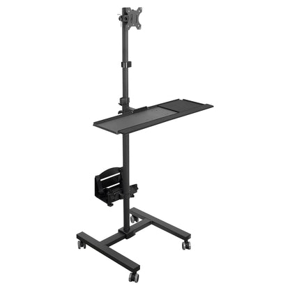 Rolling Mobile Computer Cart Adjustable Monitor Mount Keyboard Tray CPU Holder Standing Workstation Up to 32 Inch Screen