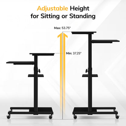 Mobile Stand Up Desk Adjustable Height Rolling Workstation with Monitor Arm Presentation Cart Computer Desk