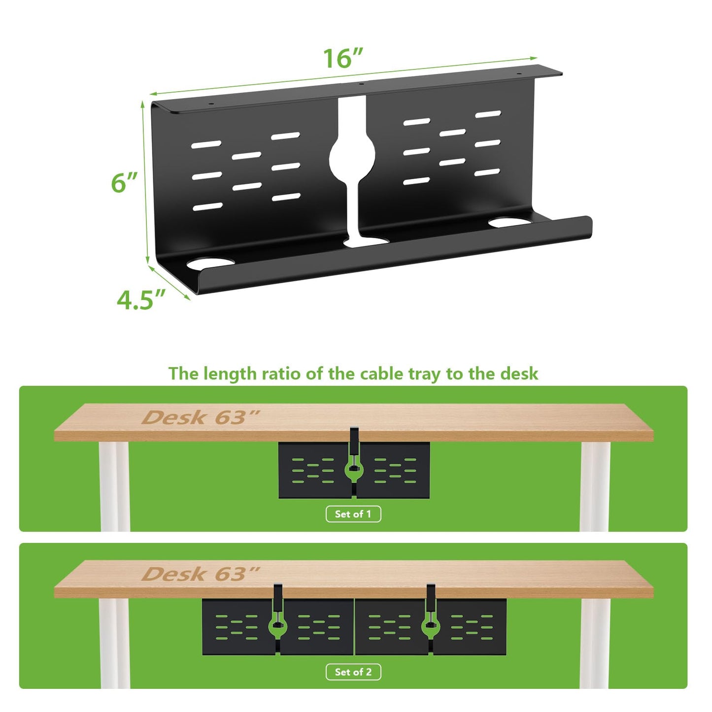 Under Desk Cable Management Tray Cord Organizer Metal Clamp or Screw Mount Heavy Duty Desk Cable Storage Rack