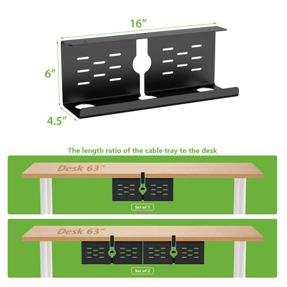 Under Desk Cable Management Tray Cord Organizer Metal Clamp or Screw Mount Heavy Duty Desk Cable Storage Rack