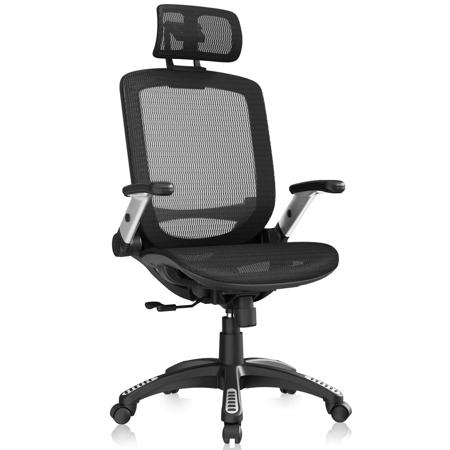 GABRYLLY Ergonomic Office Chair, High Back Mesh Desk Chair with Adjustable Headrest, Flip-Up Arms, Tilt Lock Function, Lumbar Support and Comfy Seat, Swivel Computer Task Chair
