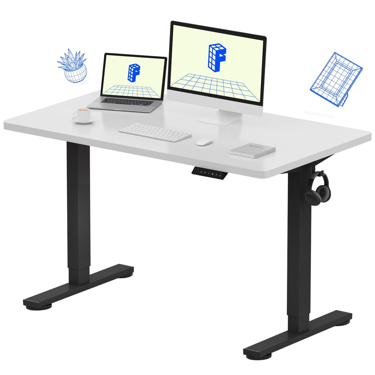 Electric Standing Desk Adjustable Height One Piece Desktop 4 Memory Presets Stable Home Office Desk