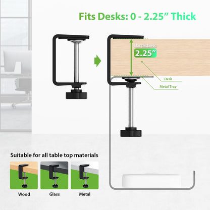 Under Desk Cable Management Tray Cord Organizer Metal Clamp or Screw Mount Heavy Duty Desk Cable Storage Rack
