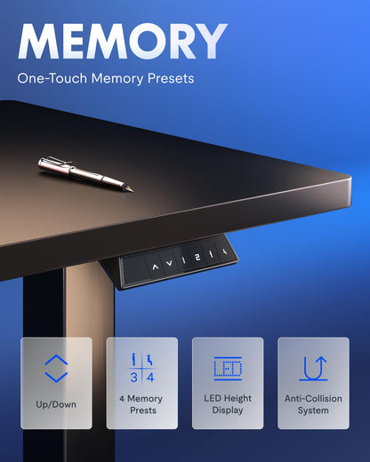 Electric Standing Desk Adjustable Height One Piece Desktop 4 Memory Presets Stable Home Office Desk