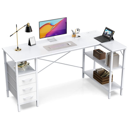 L Shaped Gaming Desk with Power Outlets Storage Drawers Shelves Corner Home Office Computer Desk