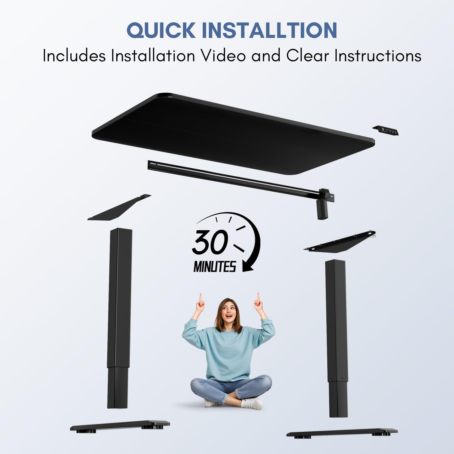 Electric Height Adjustable Standing Desk Memory Preset Sit Stand Desk Home Office T-Shaped Metal Frame