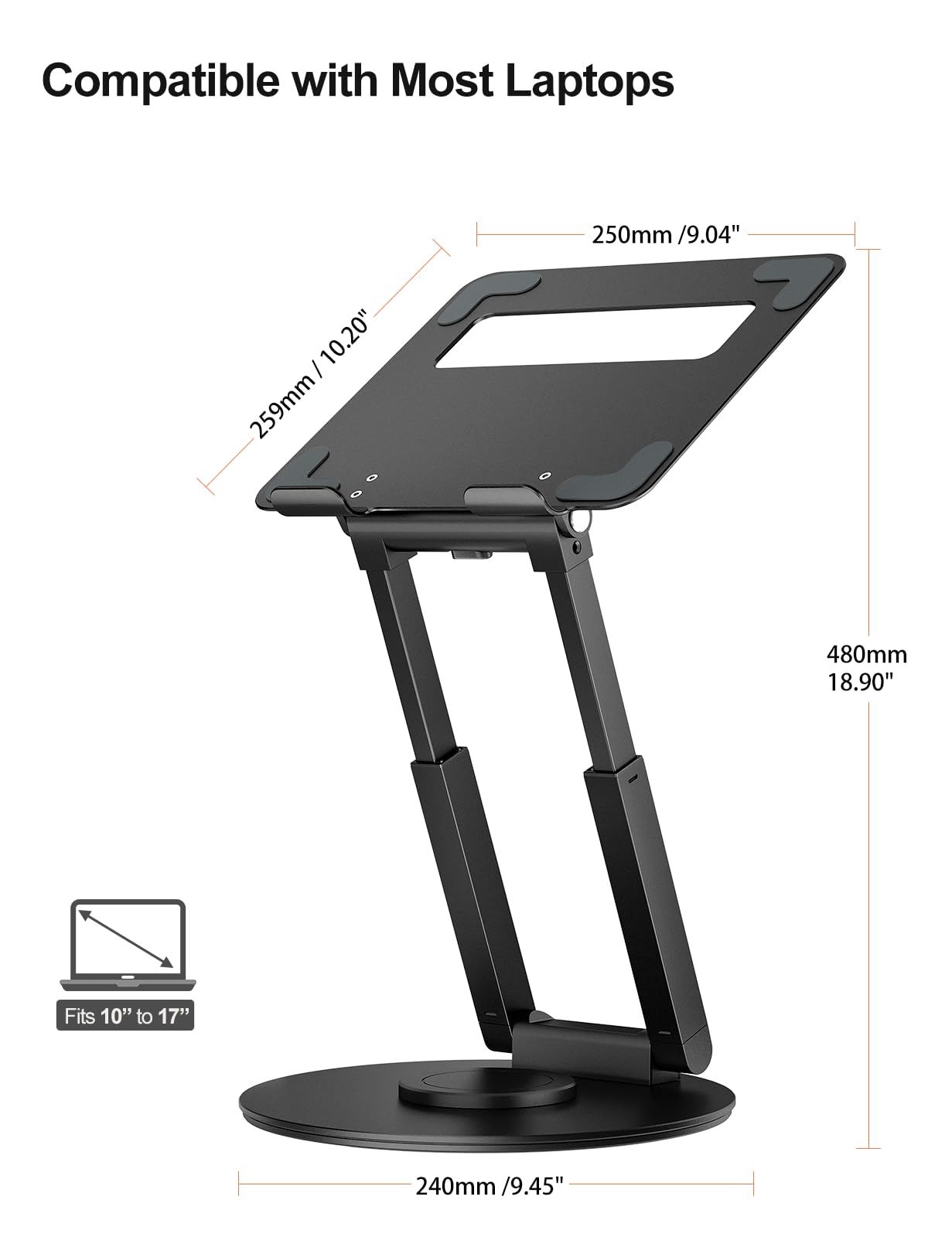 Telescopic Laptop Stand 360° Swivel Base Adjustable Height Ergonomic Sit Stand Riser Portable Desk Holder