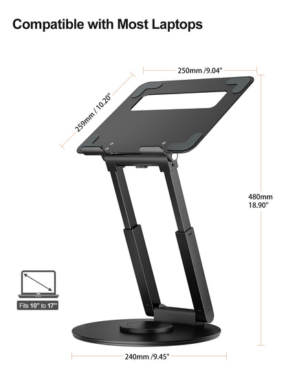 Telescopic Laptop Stand 360° Swivel Base Adjustable Height Ergonomic Sit Stand Riser Portable Desk Holder