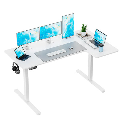 Electric Height Adjustable L-Shaped Standing Desk Memory Preset Sit Stand Home Office Desk Two-Piece Wood Desktop