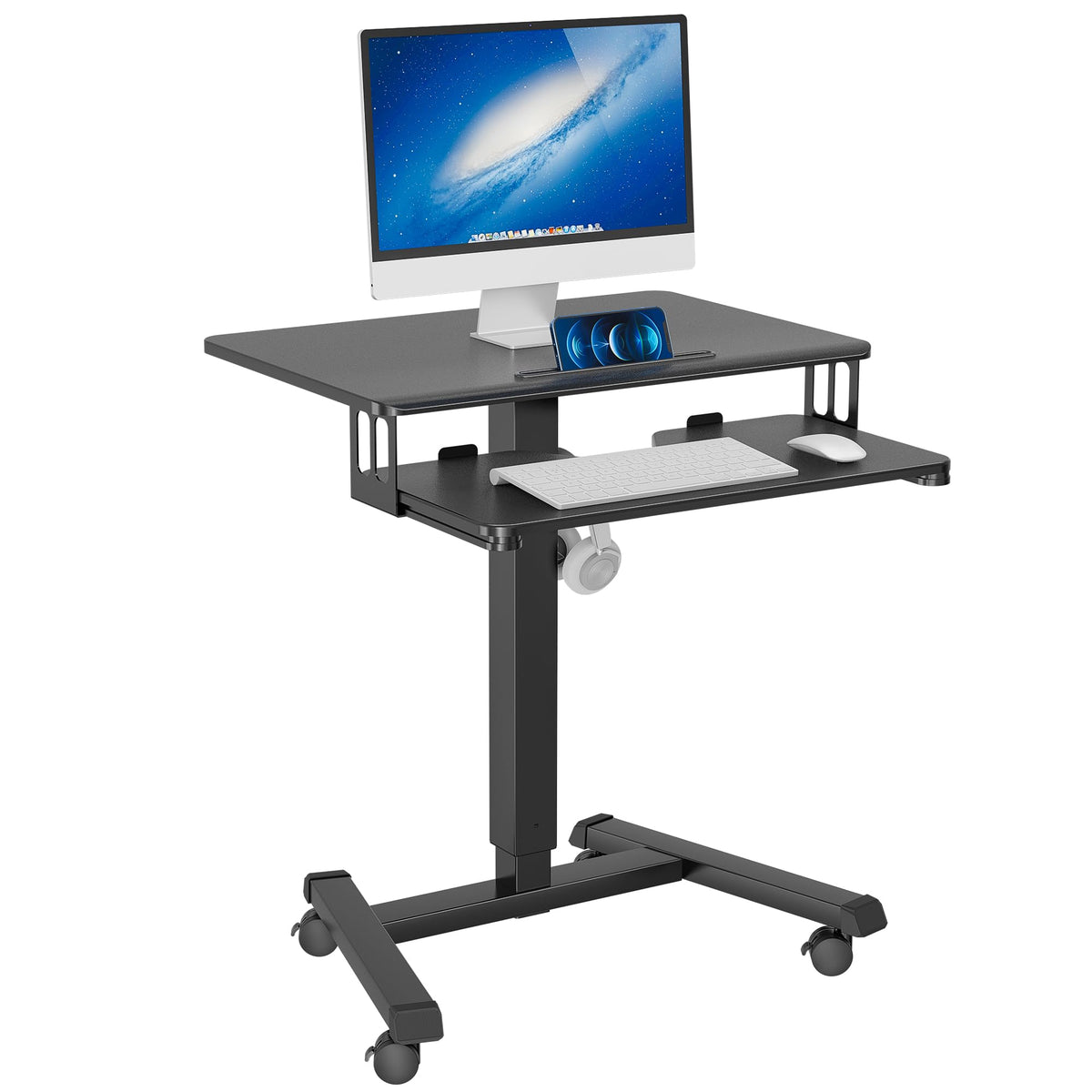 Mobile Standing Desk with Keyboard Tray Rolling Computer Workstation Podium Adjustable Height