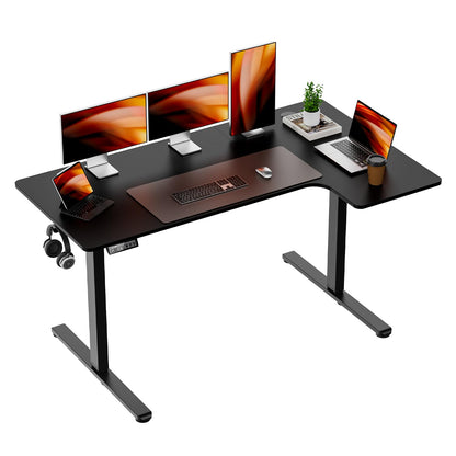 Electric Height Adjustable L-Shaped Standing Desk Memory Preset Sit Stand Home Office Desk Two-Piece Wood Desktop