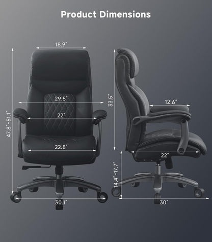 Big and Tall Ergonomic Office Chair Reclining PU Leather Lumbar Support Wide Armrest