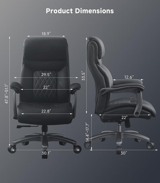 Big and Tall Ergonomic Office Chair Reclining PU Leather Lumbar Support Wide Armrest