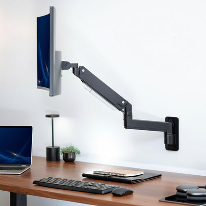Premium Aluminum Heavy Duty Monitor Arm Ultrawide Screen Wall Mount Pneumatic Height Adjustable Single Arm VESA 100x100 Support
