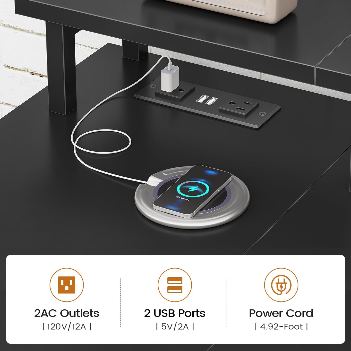 L Shaped Gaming Desk with Storage Drawers LED Lights Power Outlets Corner Home Office Desk Shelves