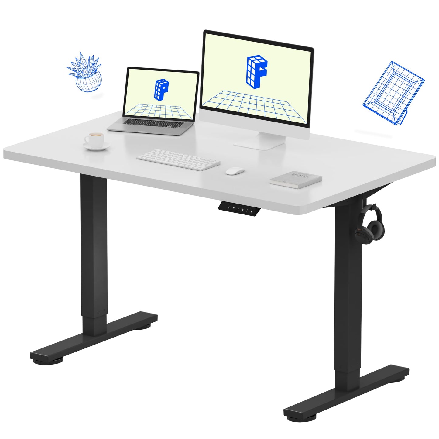 Electric Standing Desk Adjustable Height One Piece Desktop 4 Memory Presets Stable Home Office Desk