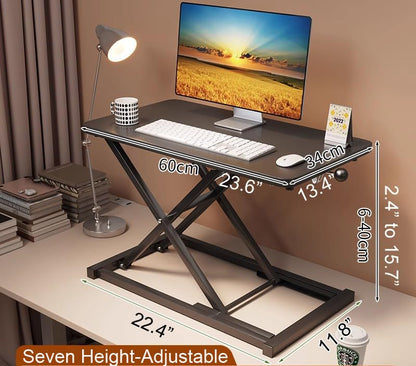 Height Adjustable Standing Desk Converter Compact Sit to Stand Desktop Riser for Monitor or Laptop Office Workstation