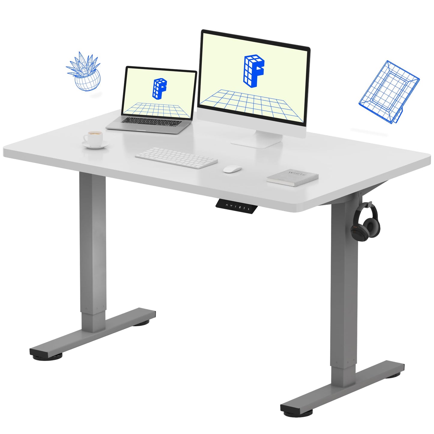 Electric Standing Desk Adjustable Height One Piece Desktop 4 Memory Presets Stable Home Office Desk