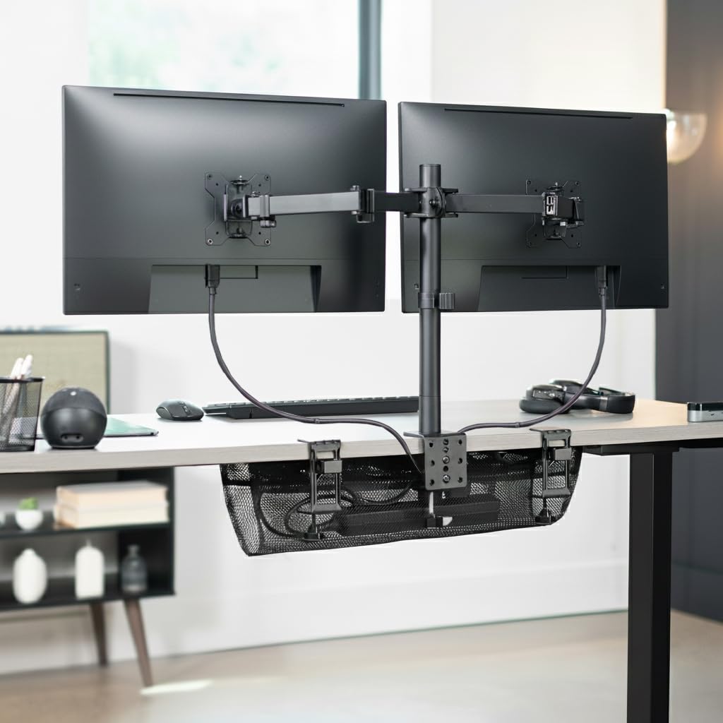 Under Desk Cable Management Mesh Clamp-On Wire Organizer Workstation Cable Net Storage Rack