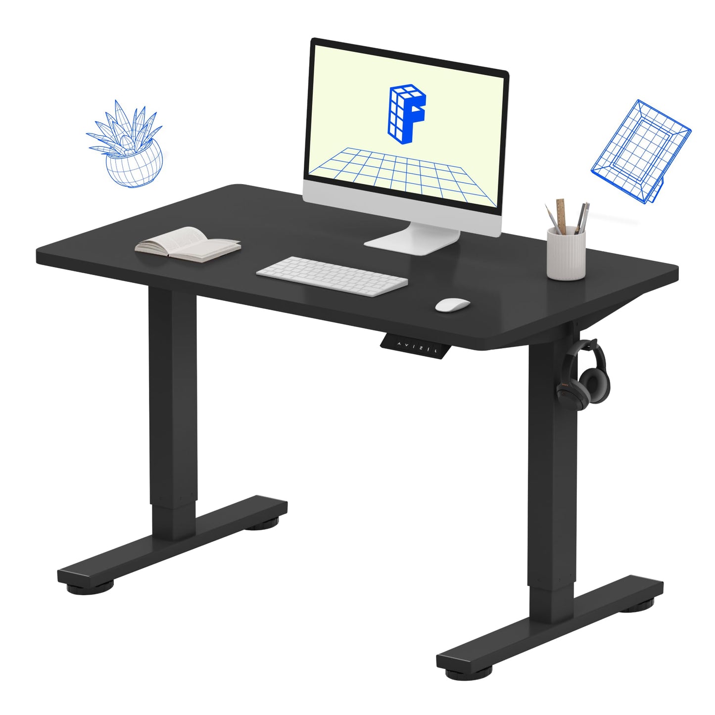 Electric Standing Desk Adjustable Height One Piece Desktop 4 Memory Presets Stable Home Office Desk