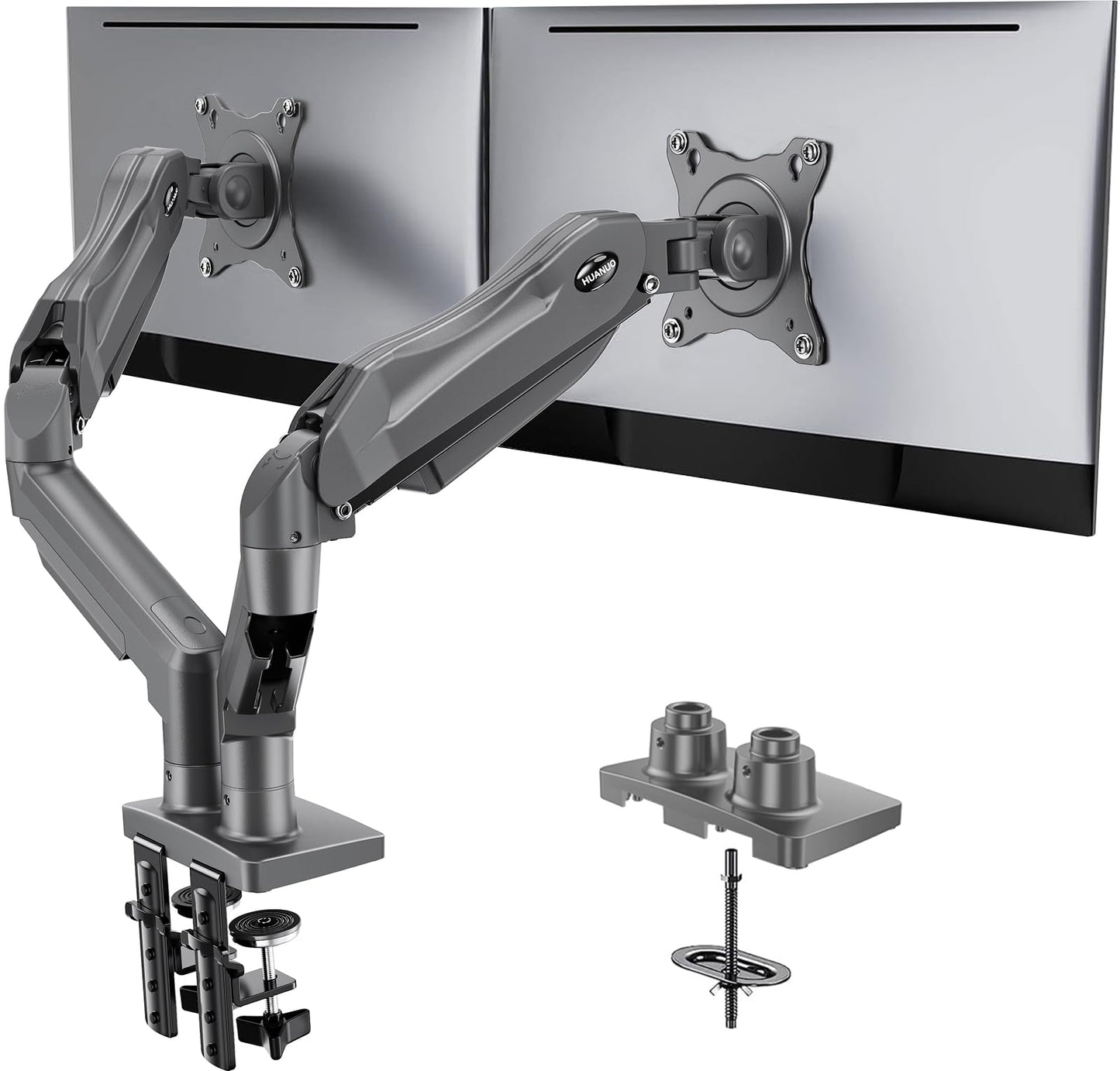 Dual Monitor Desk Mount Fully Adjustable Swivel VESA C Clamp Grommet Base 13–32 Inch Screen Support Stand