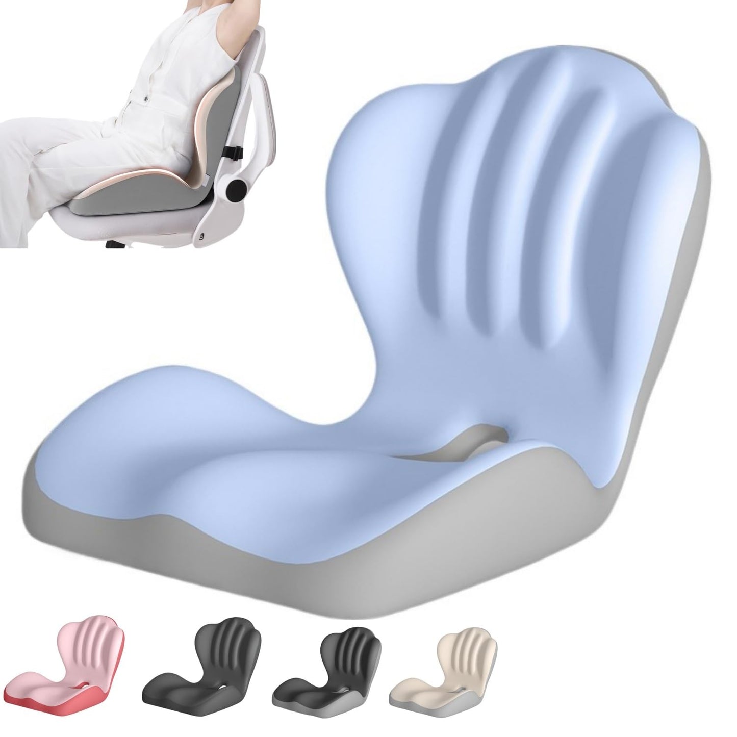 2-in-1 Memory Foam Seat and Lumbar Support Cushion L-Shaped Ergonomic Non-Slip Breathable Office Car Home Support