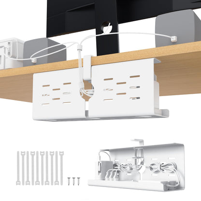 Under Desk Cable Management Tray Cord Organizer Metal Clamp or Screw Mount Heavy Duty Desk Cable Storage Rack