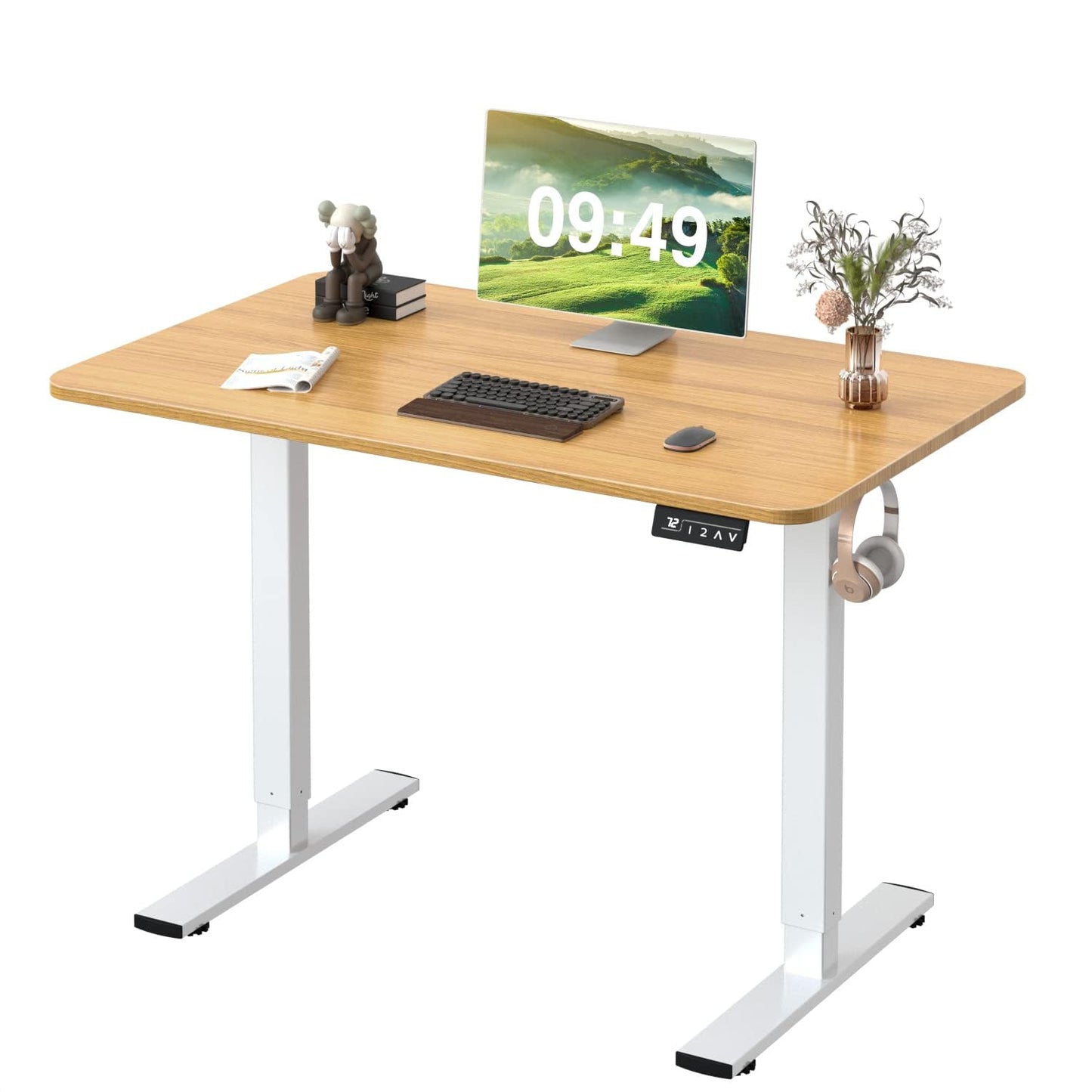 Electric Height Adjustable Standing Desk Memory Preset Sit Stand Desk Home Office T-Shaped Metal Frame